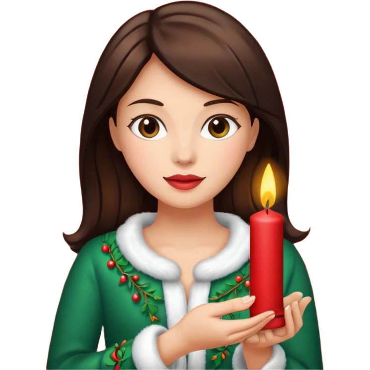 brunette woman holding christmass ornamented candle emoji