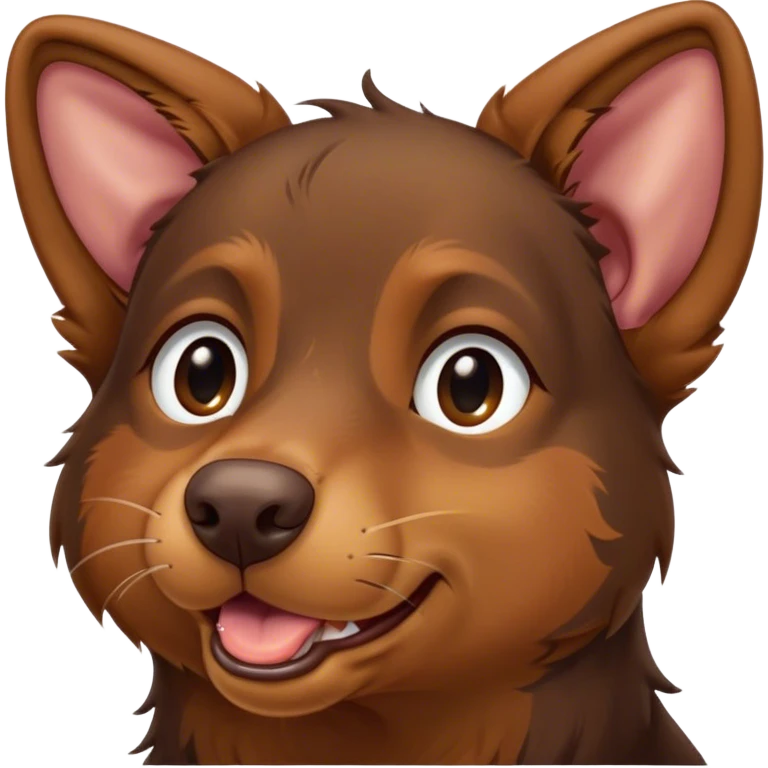 Cinematic Cute Yawning Brown and Tan Kelpie Portrait Emoji, Head tilted slightly with a dramatic, wide-open yawn, showcasing a smooth brown Fur with distinct tan highlights, floppy ears slightly drooping, round warm eyes barely open in drowsy contentment, Simplified yet irresistibly adorable features, highly detailed, glowing with a soft, cozy glow, high shine, relaxed yet expressive, stylized with a touch of whimsy, bright and endearing, soft glowing outline, capturing the essence of a sleepy yet affectionate herder, so drowsy it feels like it could stretch out of the screen and curl up for a nap! emoji