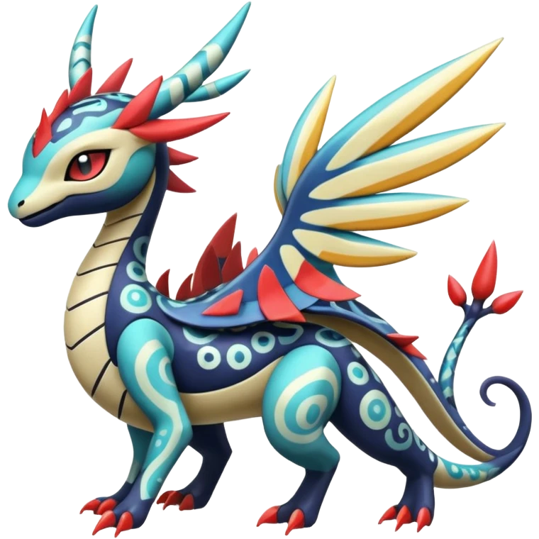 zig-zag-patterned tribal tropical hot spotted Meloetta-Dialga-Salamence-Giratina-Noibat-Pokémon-Fakémon-fusion-hybrid-creature emoji