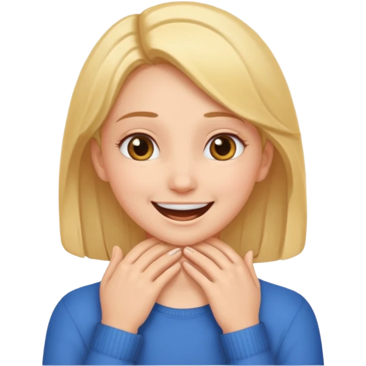 a girl smiling with her hands around her throat emoji