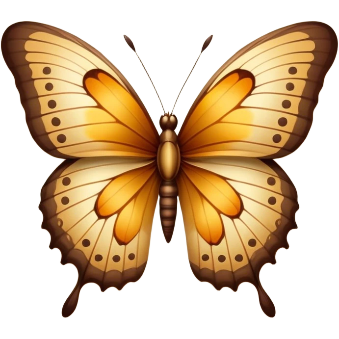 A delicate butterfly with warm brown tones, softly glowing under golden sunlight. The wings have intricate patterns resembling autumn leaves, set against a vintage parchment background. emoji