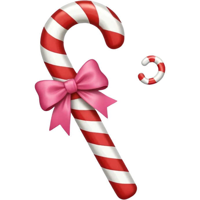 single candy cane with little pink bow emoji