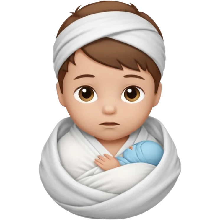 A new born baby boy wrapped in a swaddle with brown hair emoji