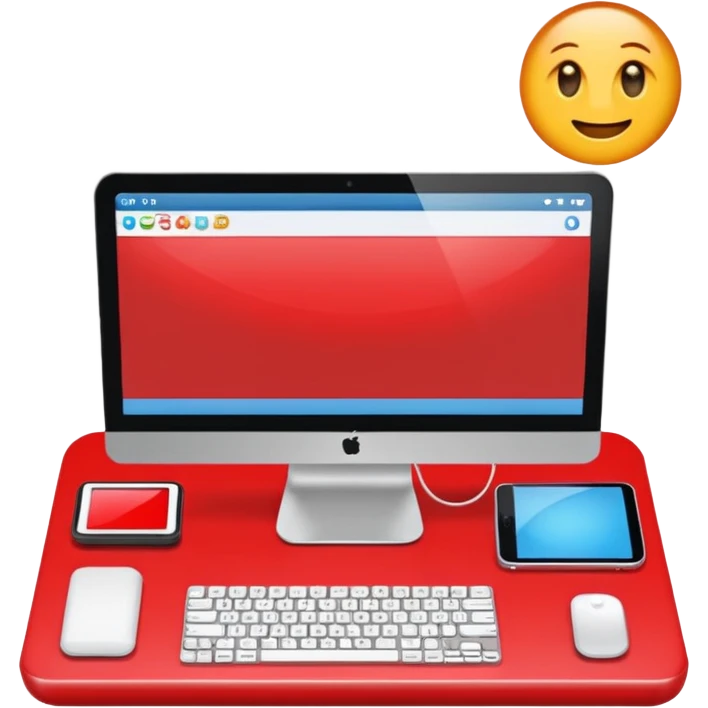 HAZ UN computador de color rojo carmesí brillante y que la pantalla tenga un to-do list emoji
