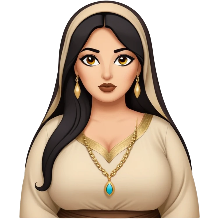 big plus size, arab, long dark hair, arab clothes, baddie,pretty, makeup, lipgloss, black eyeliner, emoji