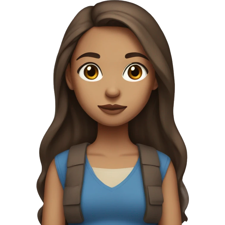 girl with light brown eyes ,dark long brown hair stright,blue crop top and tan to light skinned  emoji
