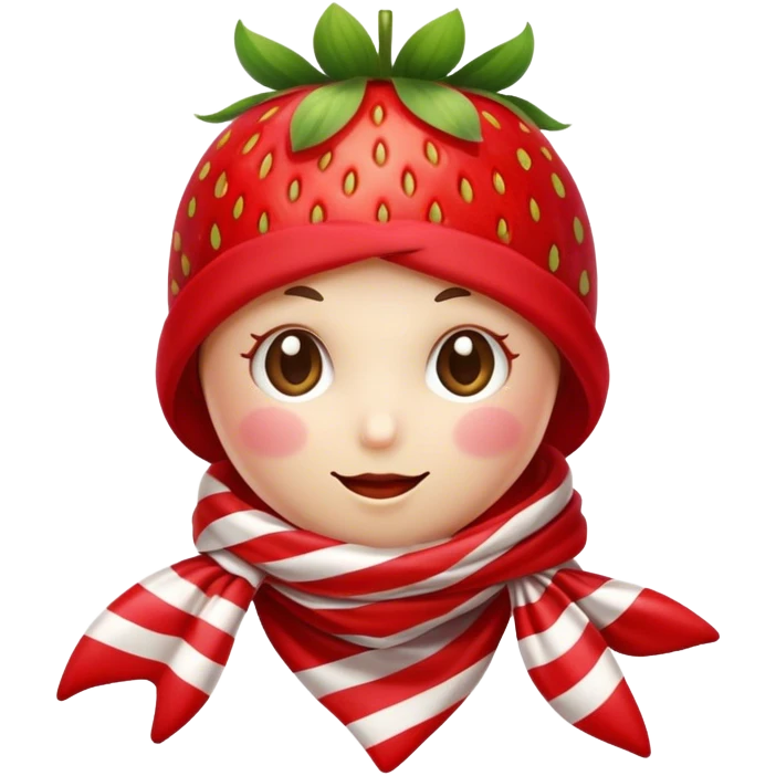 Strawberry with a face and a red striped scarf emoji