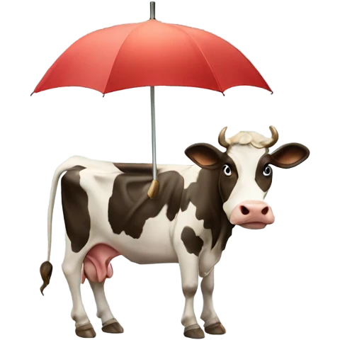 cow with an umbrella wearing a hat with a person on its back emoji