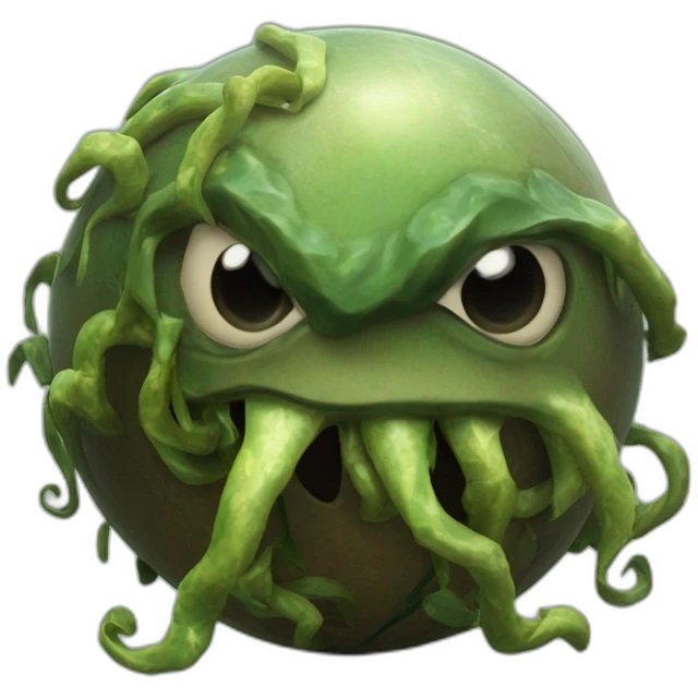 3d sphere with a cartoon elderly kelp Ravager skin texture with young eyes emoji