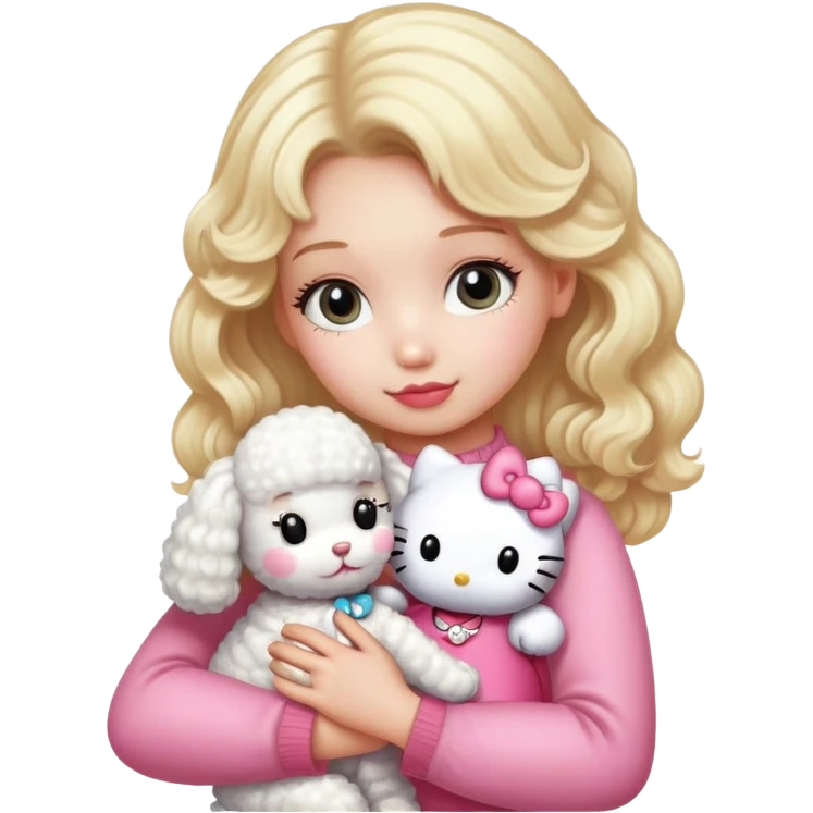 Blonde girl hugging her a poodle and a hellokitty emoji