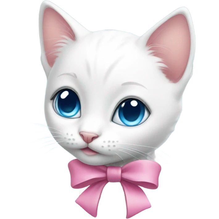 a white kitten with blue eyes and a pink bow around its neck emoji