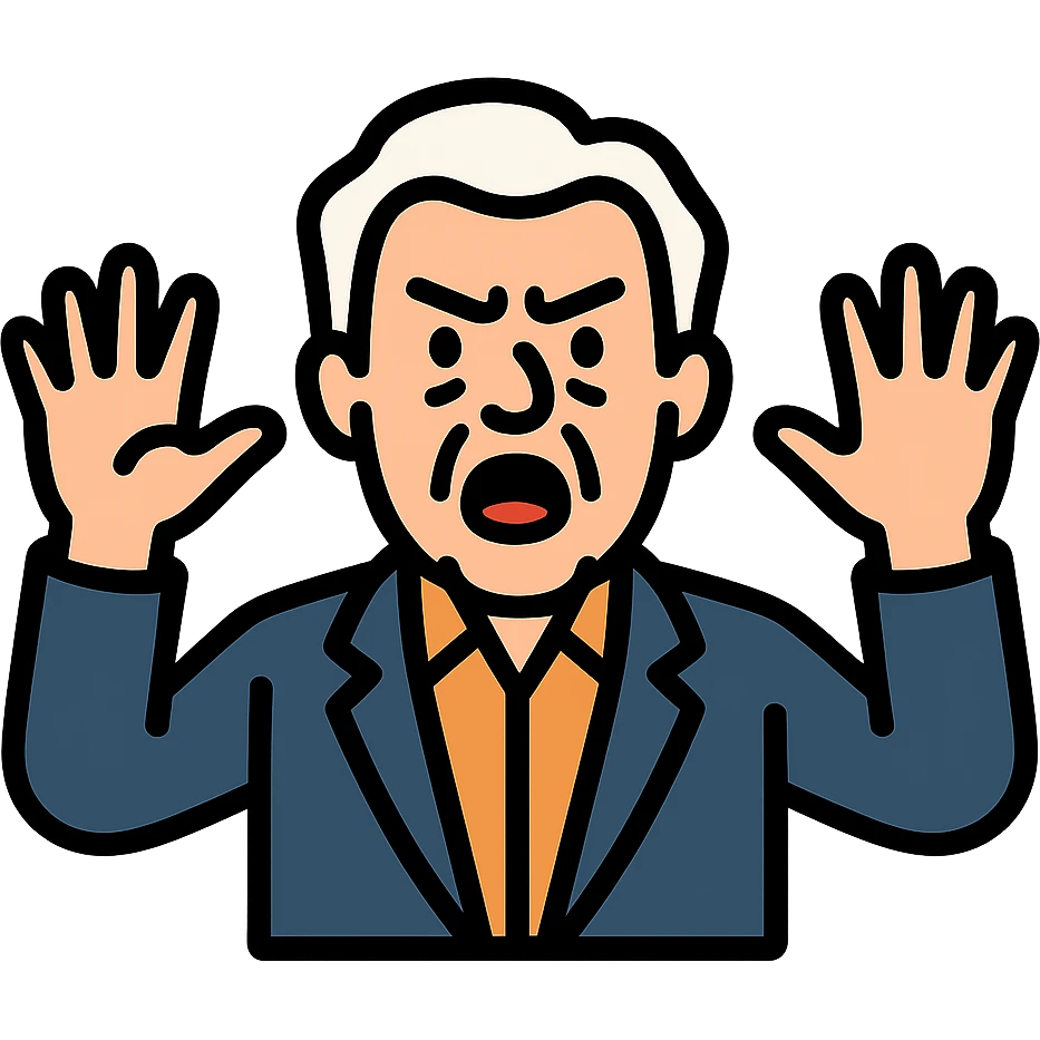 legendary film director with white hair, raising both hands dramatically, expressive face emoji