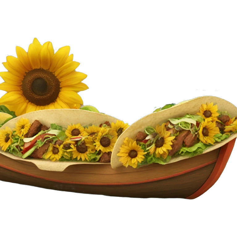 Tacos and sunflowers by a boat emoji