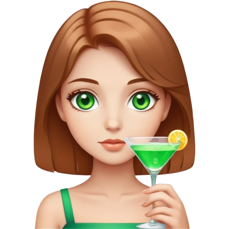 green eyes light brown hair white girl holding a cosmo emoji
