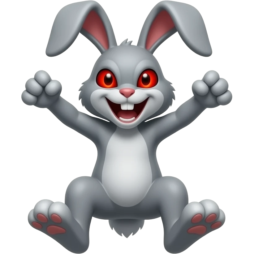 Rabbit with four feet on the floor and it's jumping but make it SUPER funny and evil emoji