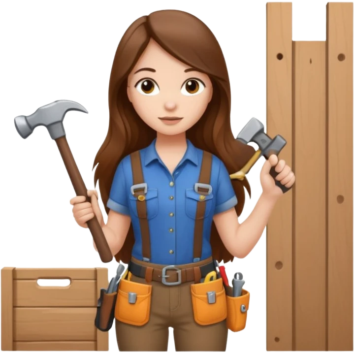 beautiful girl with long brown hair constructing new bedroom emoji