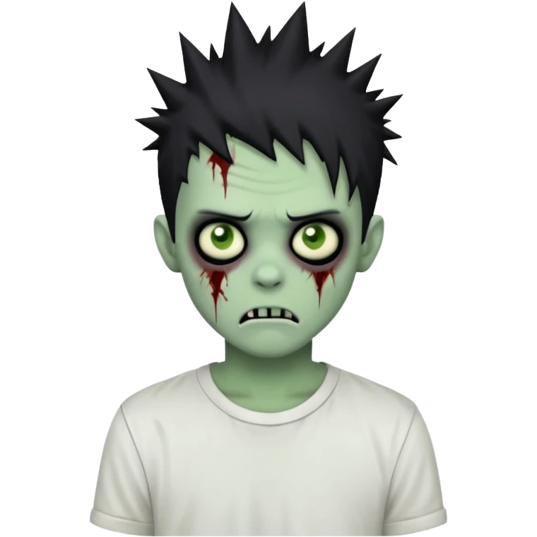 zombie boy with spiky black emo hair, pale green skin, white shirt emoji