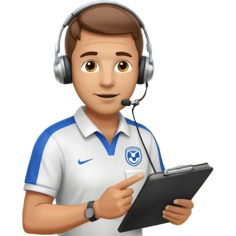 Soccer coach giving instructions on field, stadium lights, cinematic, realistic ⚽📋 emoji
