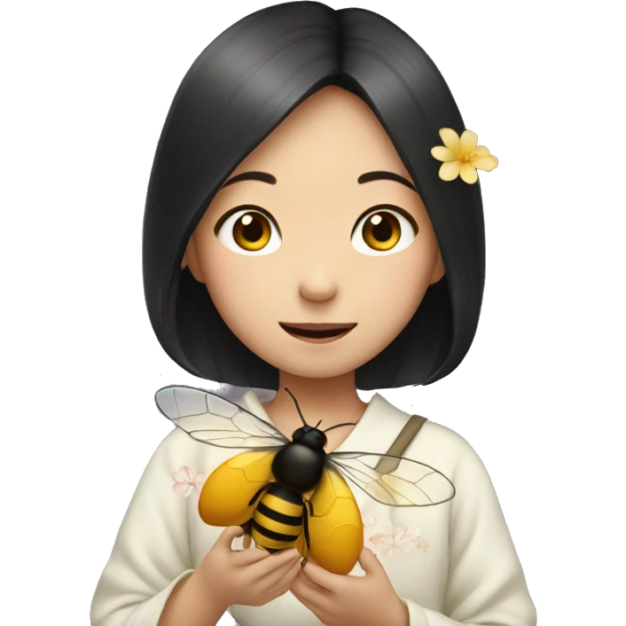 Japanese girl holding a bee emoji