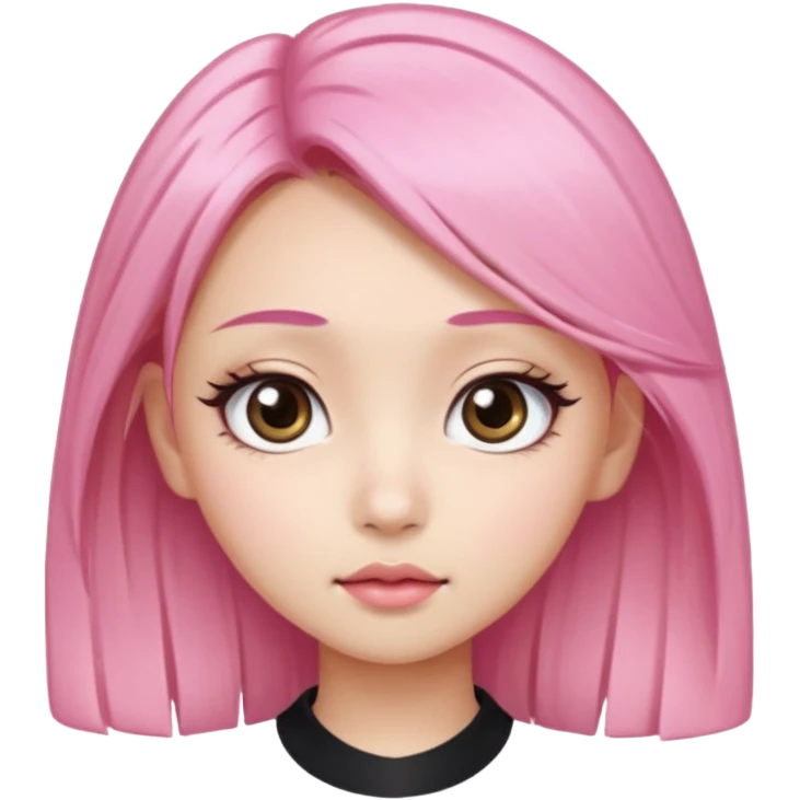 An Asian girl with pink-blonde hair, big eyes, thick eyebrows, and long eyelashes; only her head... emoji