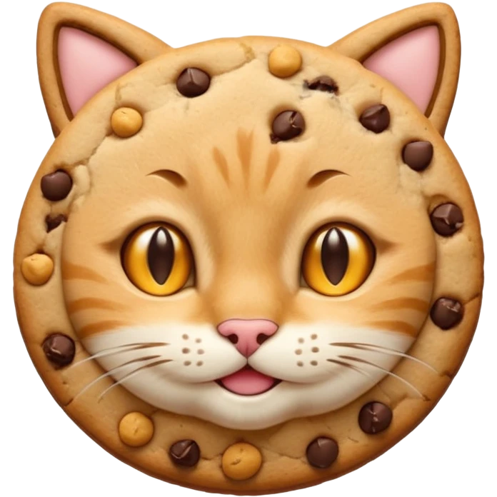 round cookie with a cat face emoji