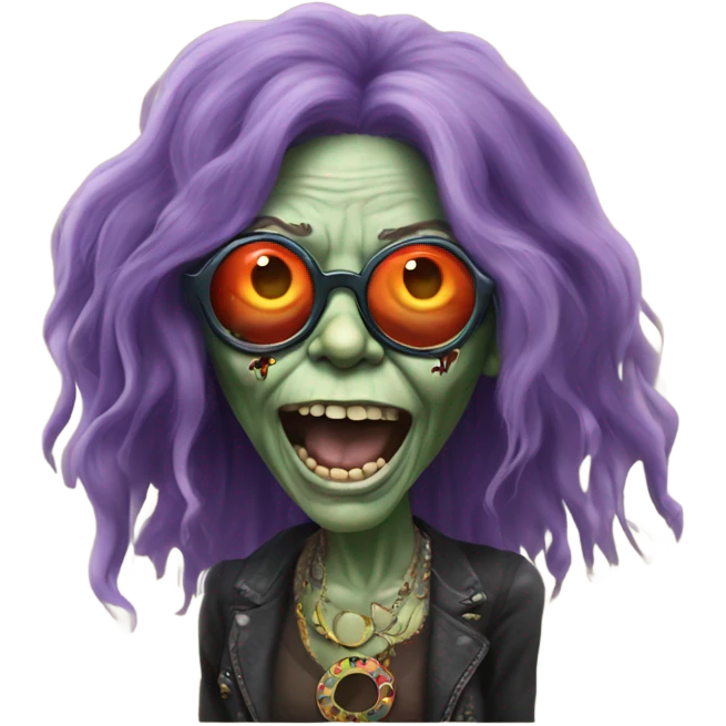  janis joplin zombie dancing, who wears  big circle glasses emoji