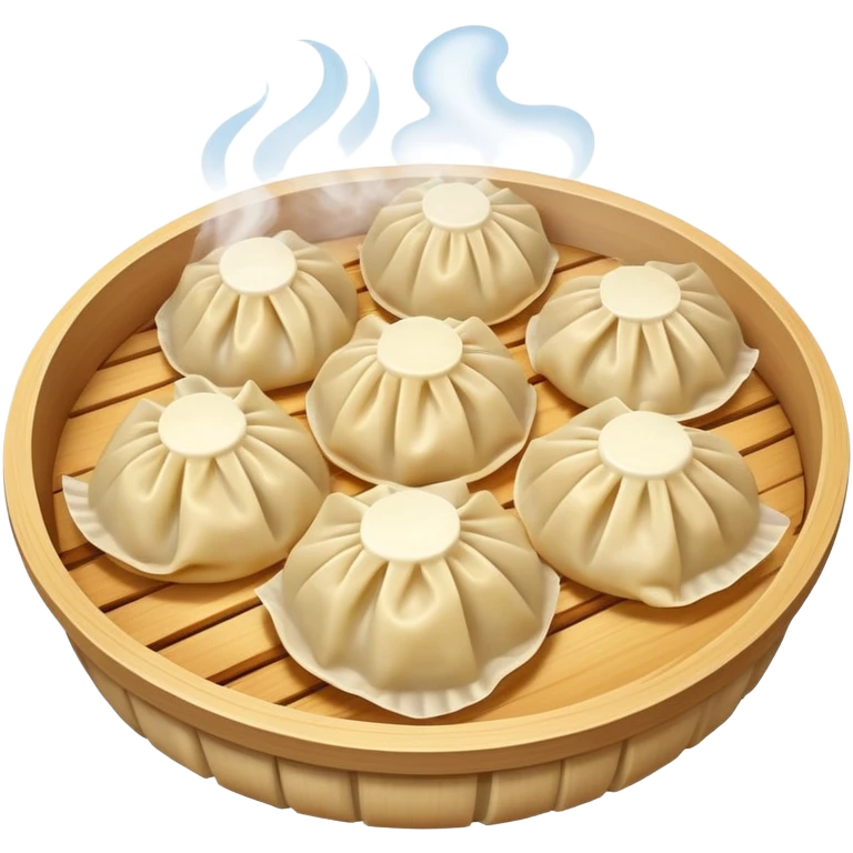 Chinese dumplings, steaming hot with pleated edges, traditional food, emoji style emoji
