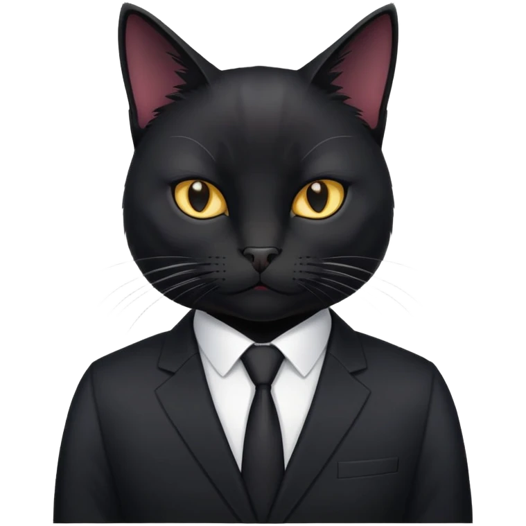 Black cat in a black business suit in an office called PrimeCopy emoji