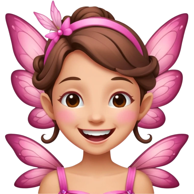 brown fairy wearing pink laughing emoji