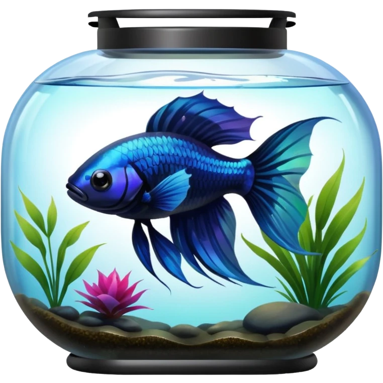 Black beta fish in clear fish tank  emoji