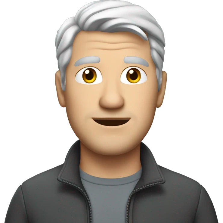 Slightly overweight white with grey hair man wearing Thrudark branded clothes from head to toe emoji