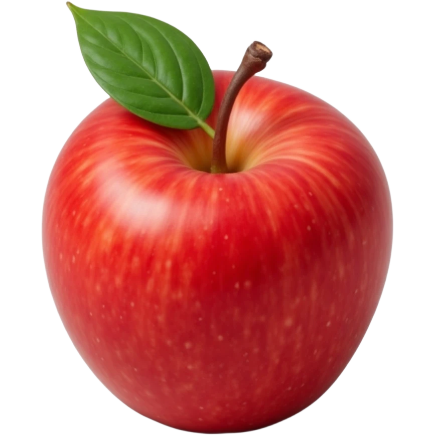 shiny red apple with a realistic leaf, soft shadows, high detail, skeuomorphism icon style emoji