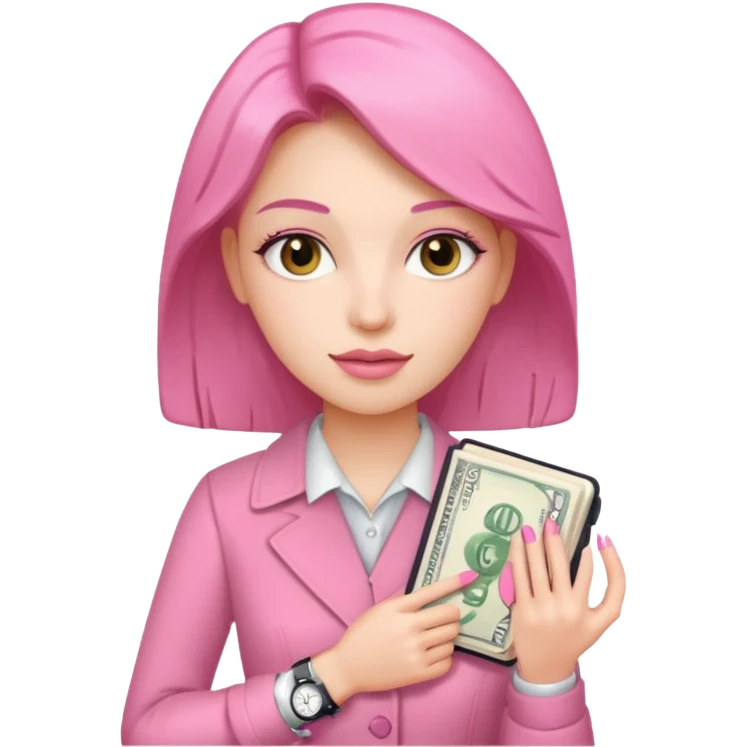 Libreta, reloj y un dolar rosa, de mujer emoji