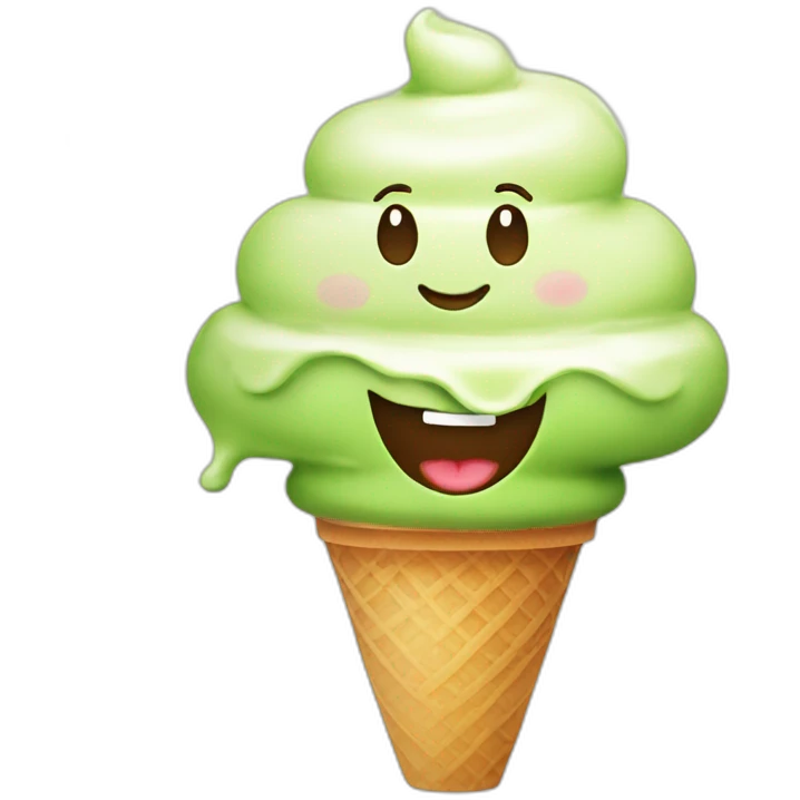 Green tea ice cream with a happy face emoji