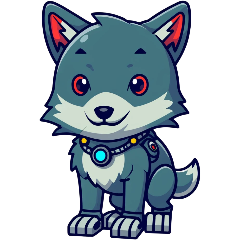 robotic wolf with digital eyes and circuit patterns emoji