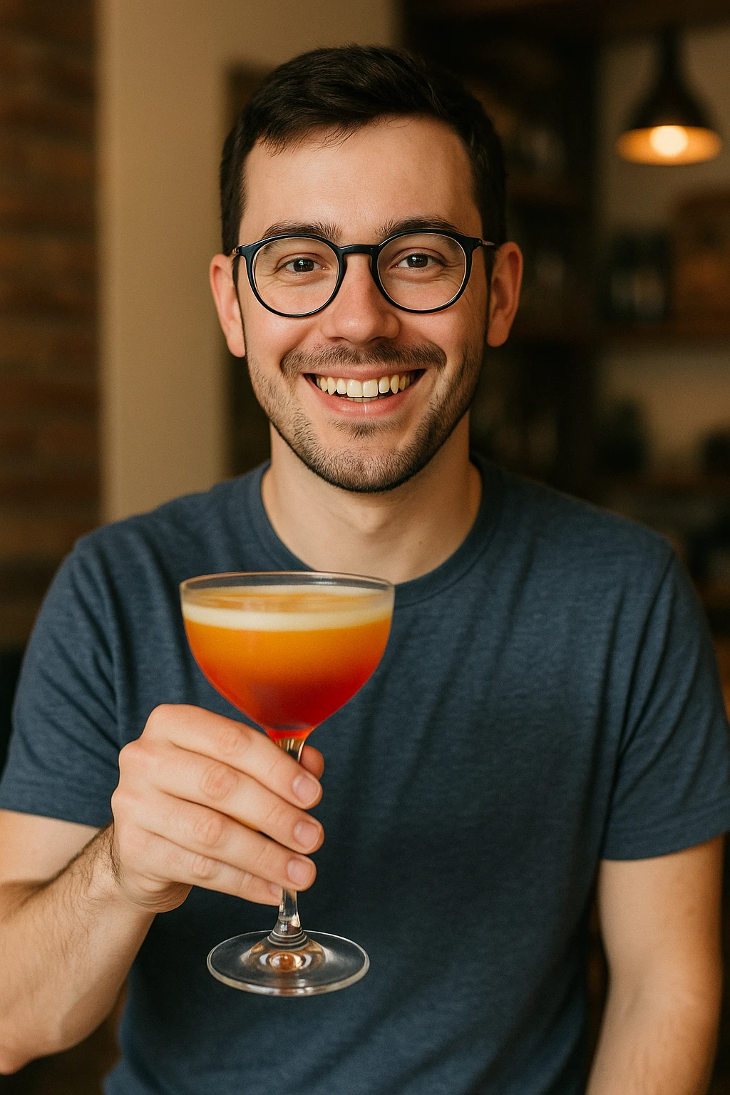 A person with glasses holding a cocktail glass emoji