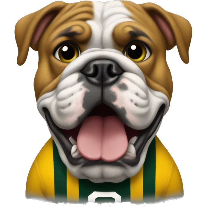 Bulldog wearing Packers gear emoji