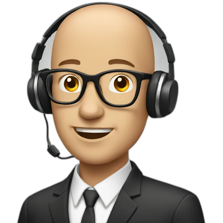 bald man with glasses, microphone and headphones emoji