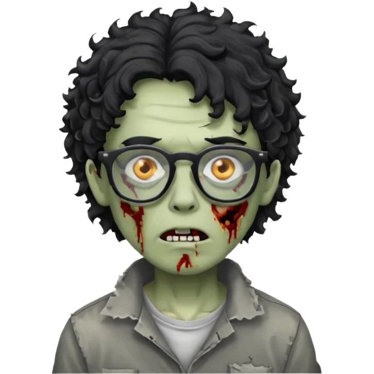 glasses zombie with black curly hair emoji