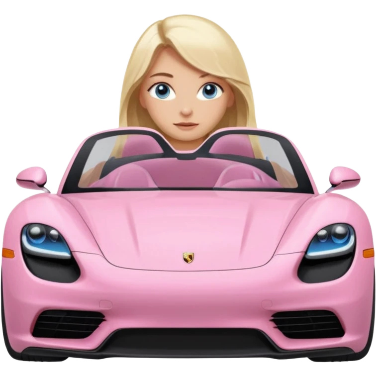 pink Porsche taycan with blonde girl, long hair, blue eyes, sitting in the car, front view point of view, no sunglasses emoji