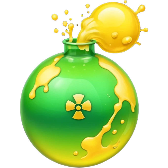 create a poison bomb which is radioactive in color, make the poison inside spoiling out and make the bomb gradient from green to yellow, make the bomb a sphere emoji