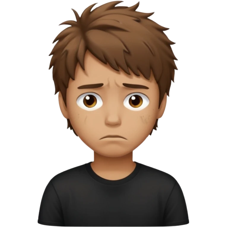 generate a pretty tan bratz boy with brown messy hair looking sad. Wearing a black tshirt emoji