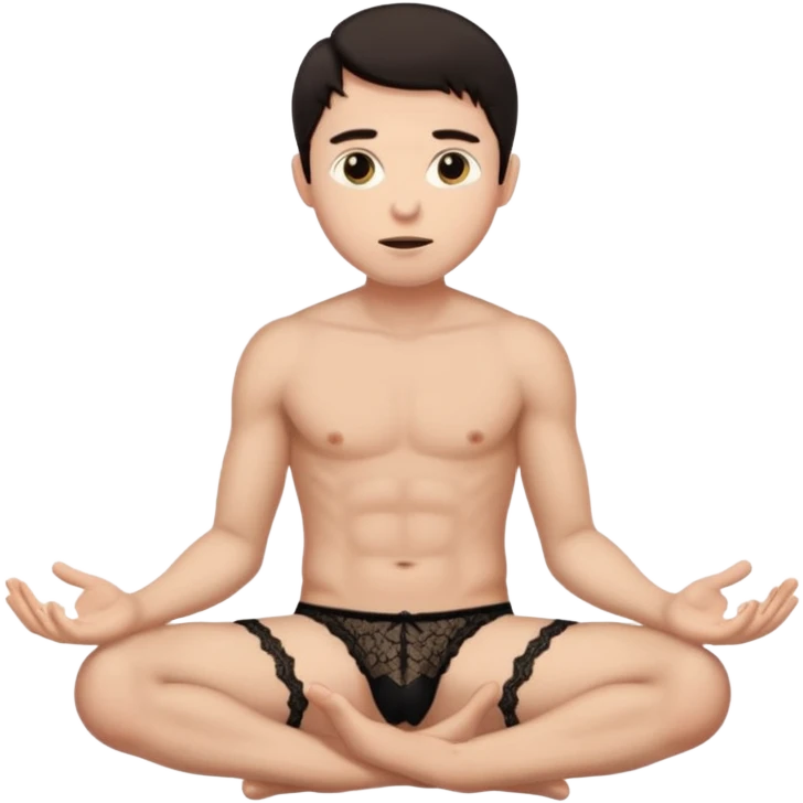 Submissive man on knees begging wearing female underwear with dark hair emoji