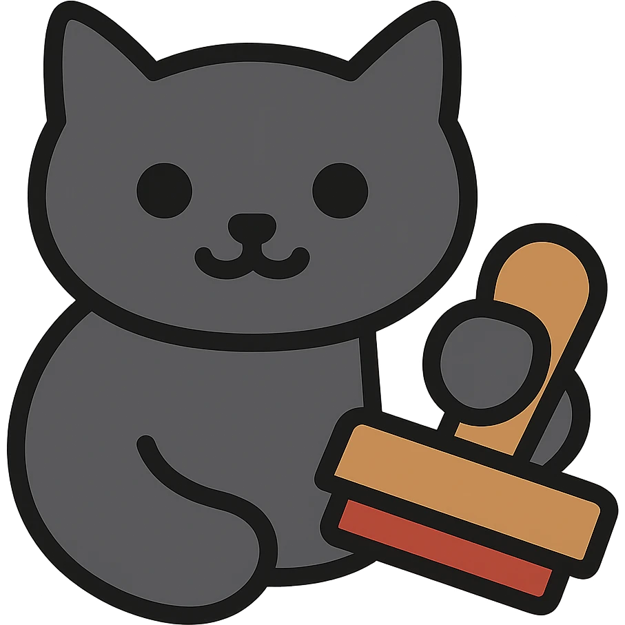 Add color to the black cat, keeping the style clear and playful, with a dark gray or black cat and natural stamp colors, no background. Maintain the original style's clarity and playfulness. emoji