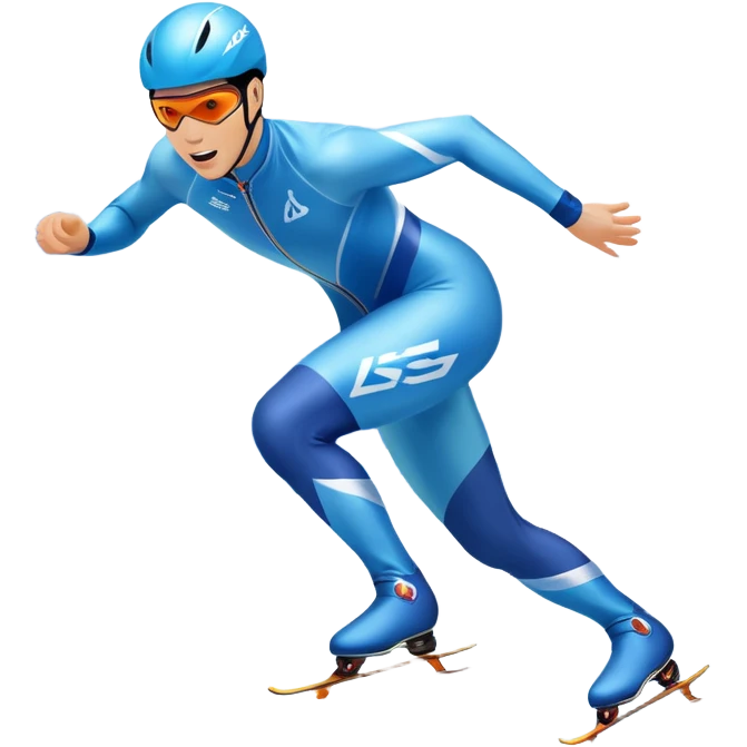 An icon showing a speed skater in a dynamic pose racing on a professional ice track, dressed in an aerodynamic suit. The scene includes a stadium with cheering crowds, icy reflections, and a snowy mountain backdrop. Transparent background captures the speed and intensity of the sport. emoji