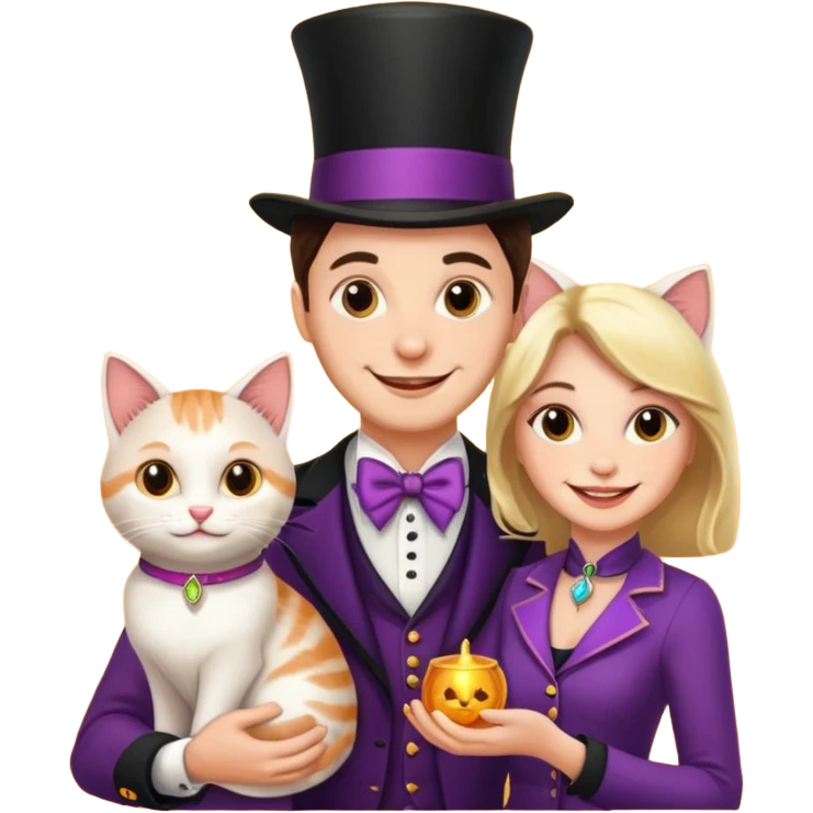magician couple and their pet cat emoji