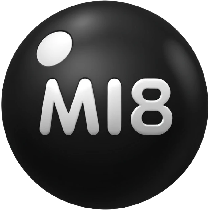 MB wirtten on a black ball emoji