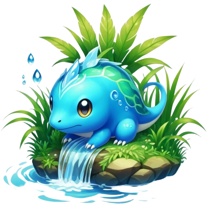 Elemental grass-type-water-type magical colorful exotic animesque Pokémon-Fakémon-animal-creature emoji