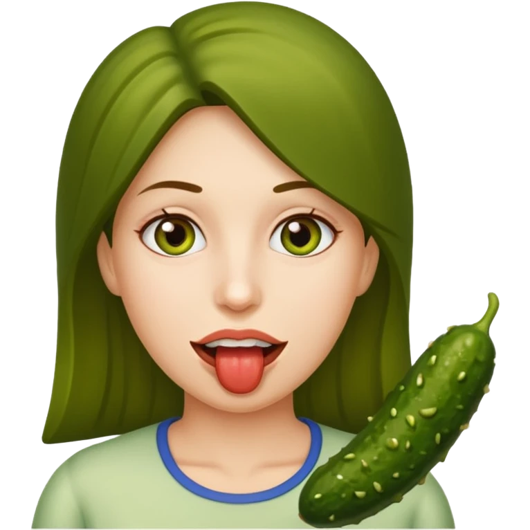 Naked woman pickle in mouth emoji