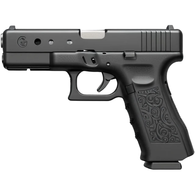 Glock 17 with an extended magazine and a clear legible engraving "N Block 17" emoji